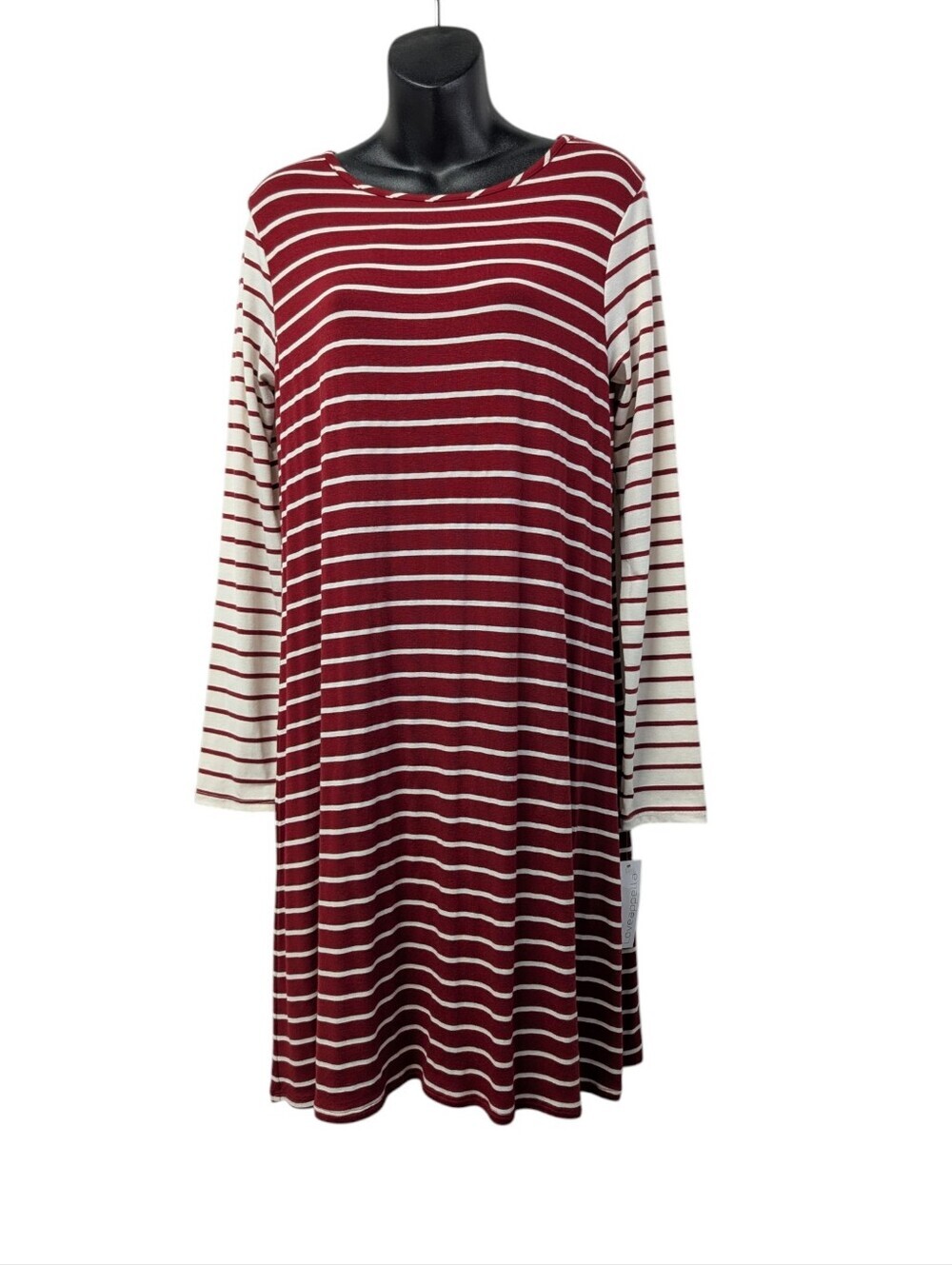 Loveappella Red White Striped Long Sleeve Crew Neck Shirt Dress Size L NWT